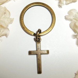 Cross Keychain Bronze Brown Unisex Gift Idea Keyring Key Chain Holder NWT C324